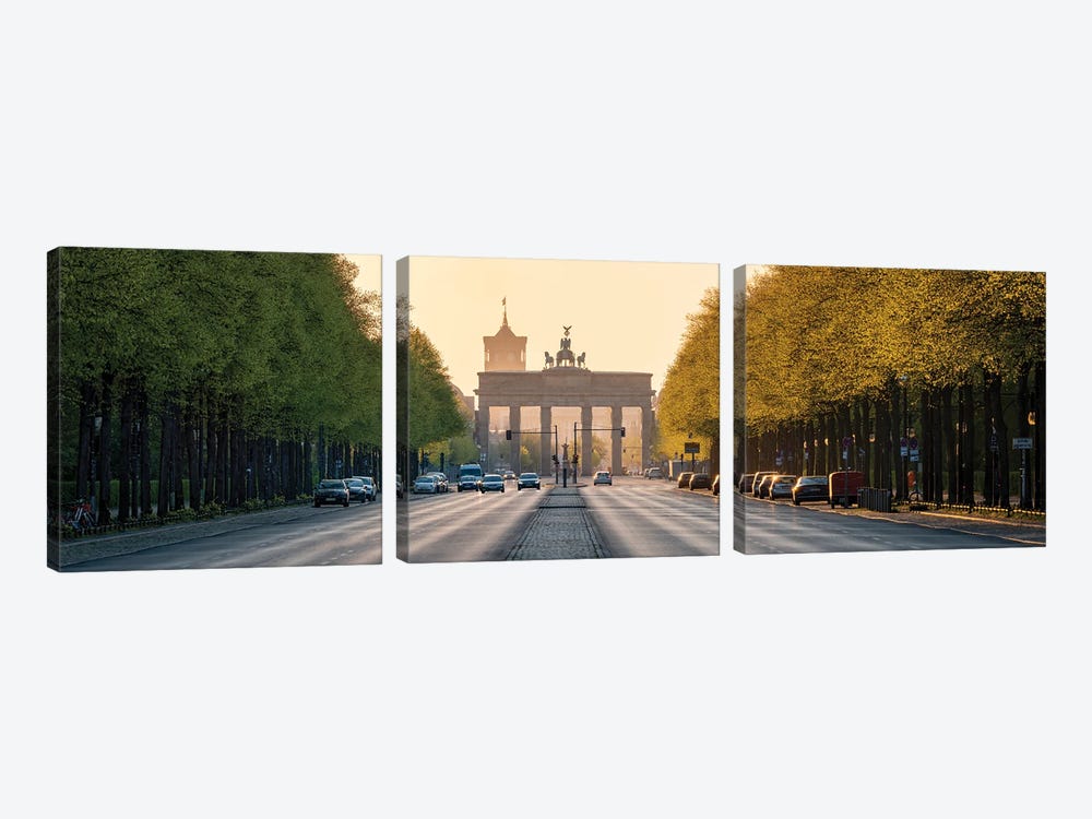 Panoramic View Of Straße Des 17. Juni And Brandenburg Gate (Brandenburger Tor) At Sunrise by Jan Becke 3-piece Canvas Art Print