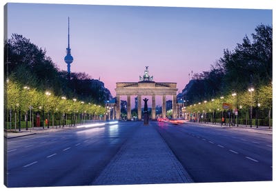 Brandenburg Gate (Brandenburger Tor) And Berlin Television Tower (Fernsehturm Berlin) Along The Straße Des 17. Juni Canvas Art Print - Berlin Art