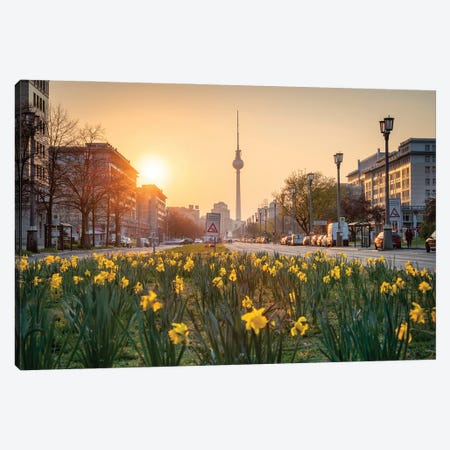 Karl-Marx-Allee And Berlin Television Tower (Fernsehturm Berlin) In Spring Canvas Print #JNB1383} by Jan Becke Canvas Art Print