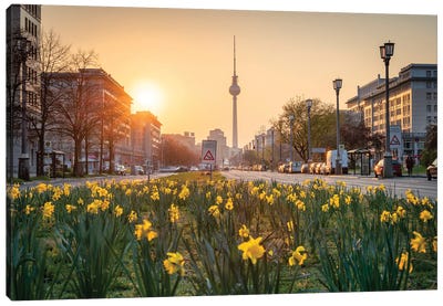 Karl-Marx-Allee And Berlin Television Tower (Fernsehturm Berlin) In Spring Canvas Art Print - Berlin Art
