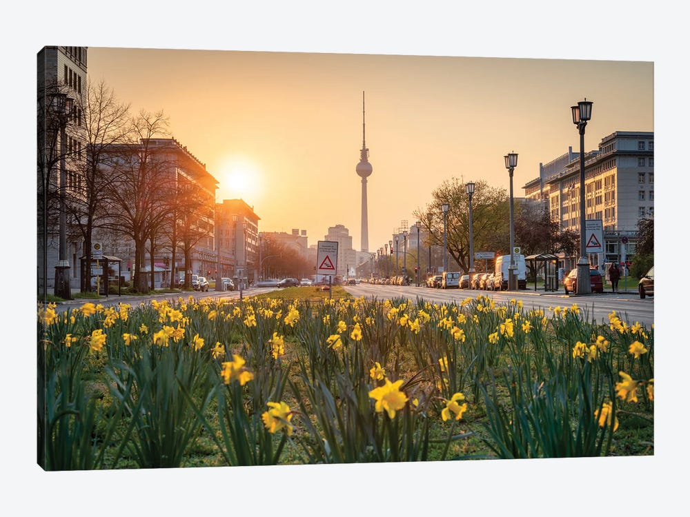 Karl-Marx-Allee And Berlin Television Tower (Fernsehturm Berlin) In Spring by Jan Becke 1-piece Art Print