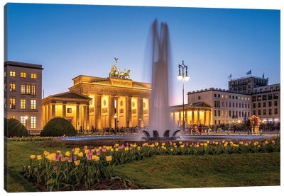 Brandenburg Gate (Brandenburger Tor) In Spring At Night Canvas Art Print - Berlin Art