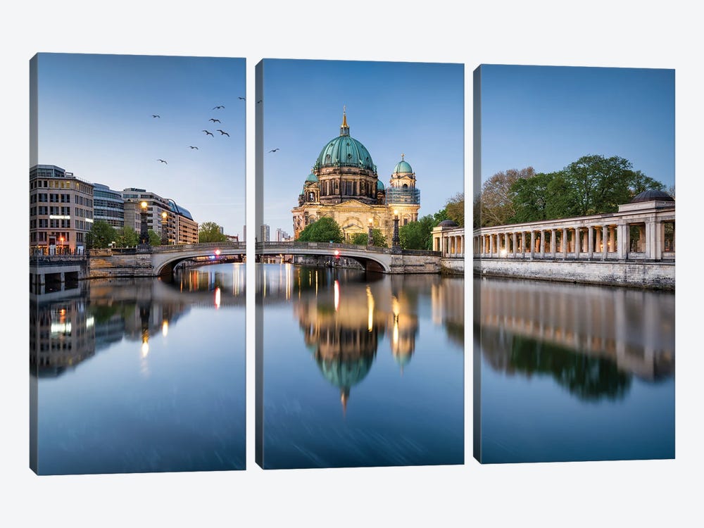 Berlin Cathedral (Berliner Dom) Along The Spree River by Jan Becke 3-piece Canvas Print