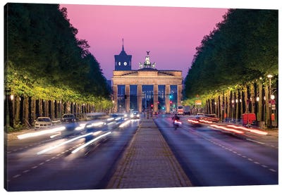 Brandenburg Gate (Brandenburger Tor) And Straße Des 17. Juni At Dusk Canvas Art Print - Berlin Art