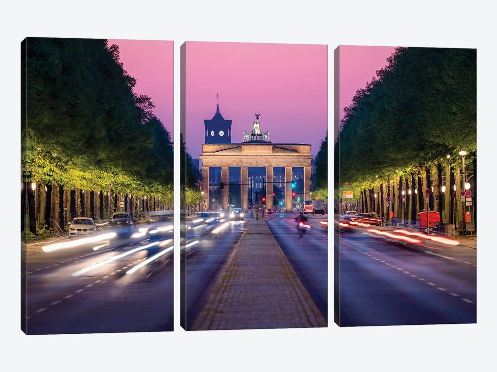 Brandenburg Gate (Brandenburger Tor) And Straße Des 17. Juni At Dusk by Jan Becke 3-piece Canvas Art Print