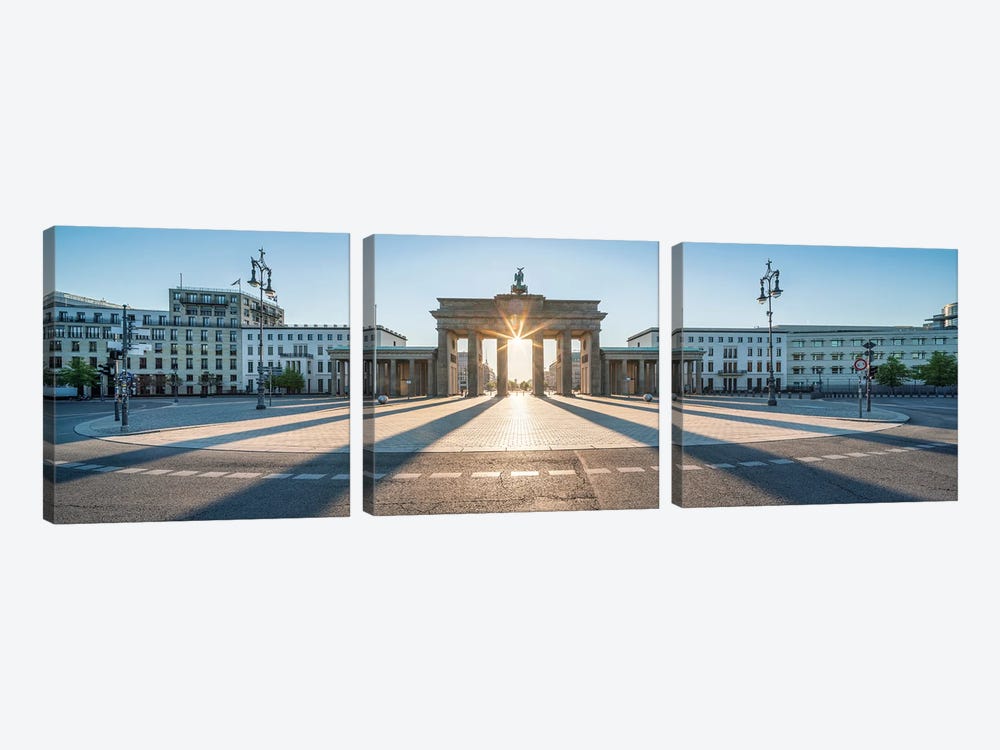 Panoramic View Of The Brandenburg Gate (Brandenburger Tor) At Platz Des 18. März, Berlin, Germany by Jan Becke 3-piece Canvas Print