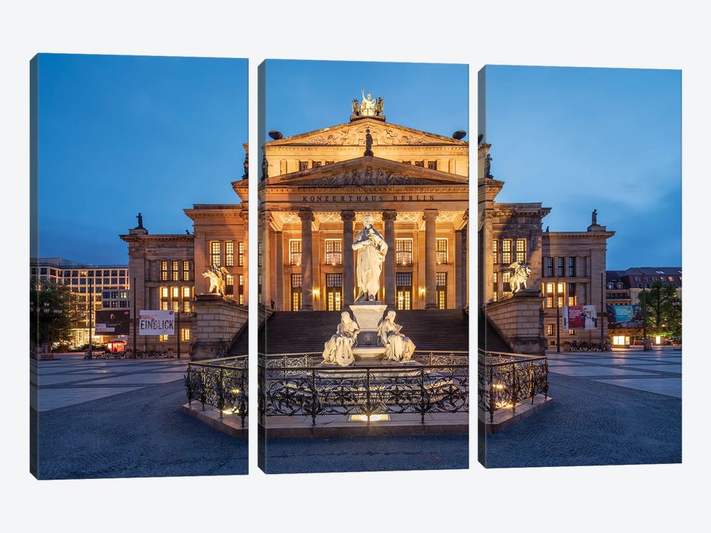 Konzerthaus Berlin (Berlin Concert Hall) And Schiller Monument At The Gendarmenmarkt, Berlin, Germany by Jan Becke 3-piece Canvas Print