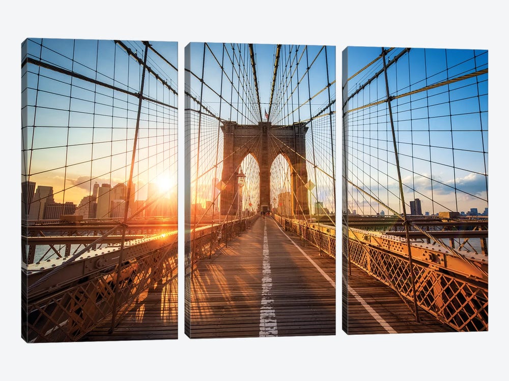 Brooklyn Bridge In New York City by Jan Becke 3-piece Canvas Art Print