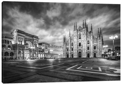 Milan Cathedral (Duomo Di Milano) At The Cathedral Square Canvas Art Print - Black & White Cityscapes