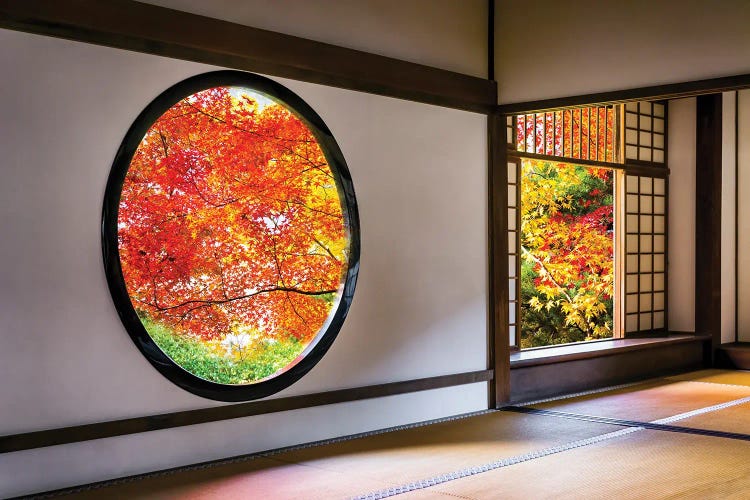 Round Window At The Genko-An Temple In Kyoto, Japan