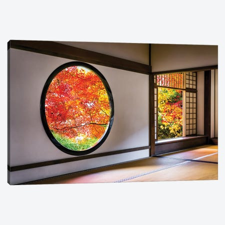 Round Window At The Genko-An Temple In Kyoto, Japan Canvas Print #JNB1413} by Jan Becke Art Print