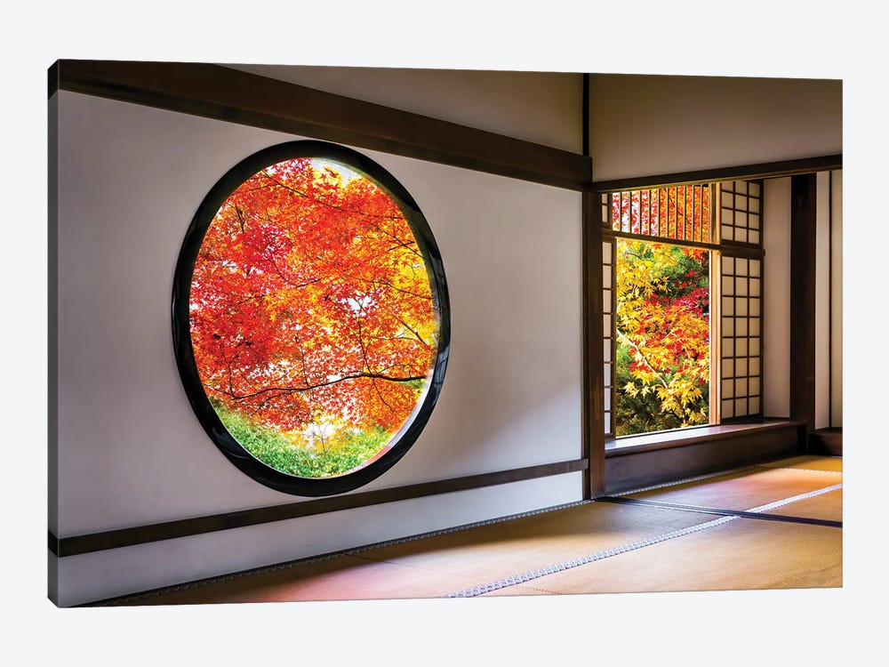 Round Window At The Genko-An Temple In Kyoto, Japan by Jan Becke 1-piece Canvas Art Print