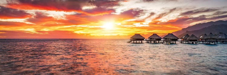 Overwater Bungalows At Sunset, Bora Bora Atoll