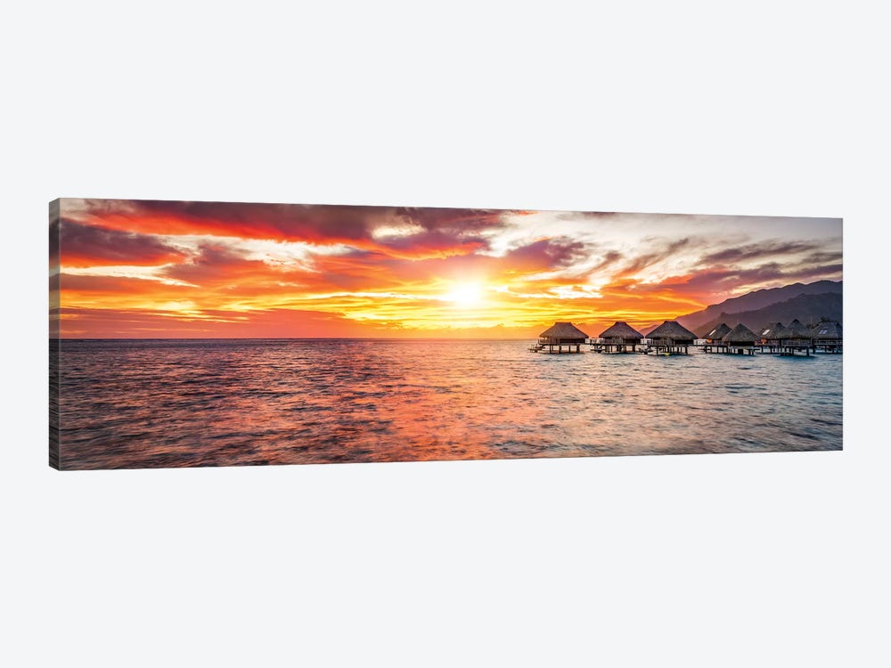 Overwater Bungalows At Sunset, Bora Bora Atoll by Jan Becke 1-piece Canvas Wall Art