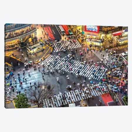 Aerial View Of Shibuya Crossing On A Rainy Day, Tokyo Canvas Print #JNB1443} by Jan Becke Canvas Wall Art