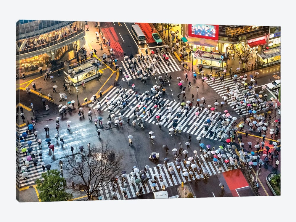 Aerial View Of Shibuya Crossing On A Rainy Day, Tokyo by Jan Becke 1-piece Canvas Artwork