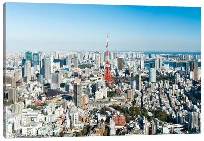 Aerial View Of Tokyo With Tokyo Tower Canvas Art Print - Tokyo Art