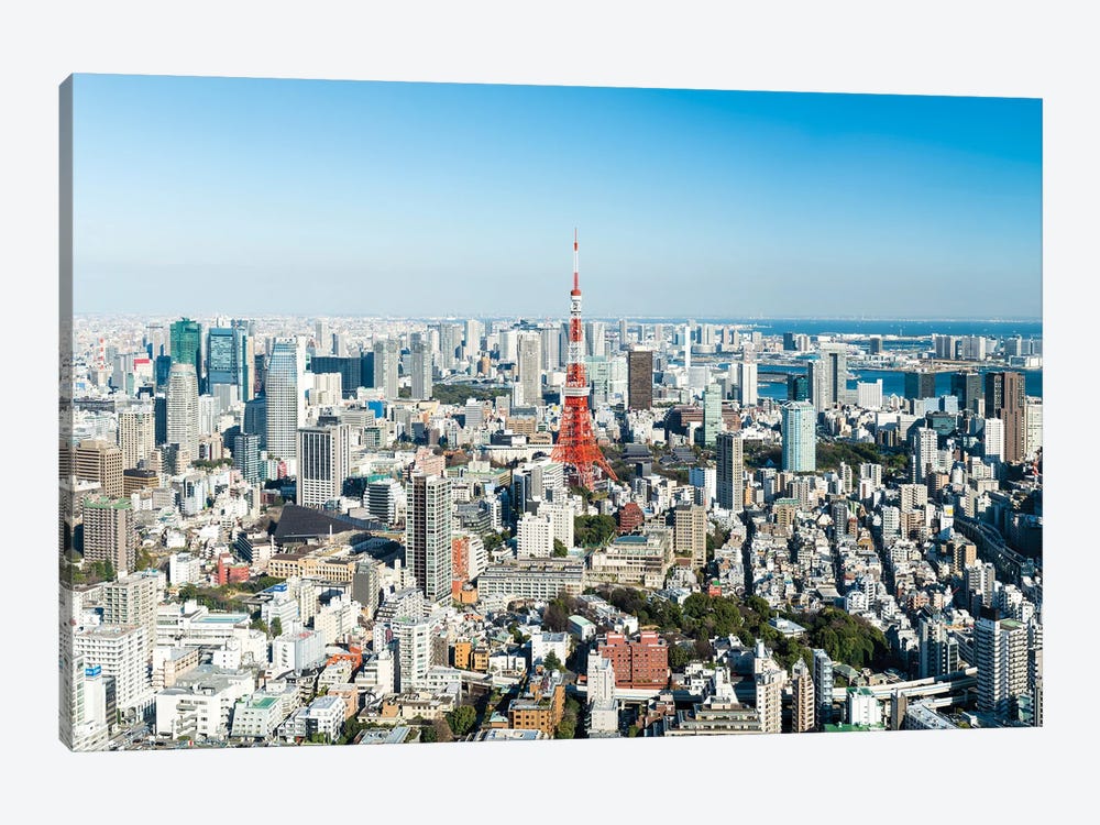 Aerial View Of Tokyo With Tokyo Tower by Jan Becke 1-piece Canvas Art Print