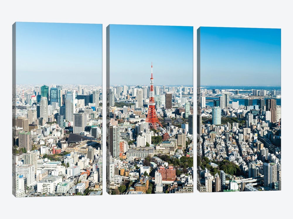 Aerial View Of Tokyo With Tokyo Tower by Jan Becke 3-piece Art Print