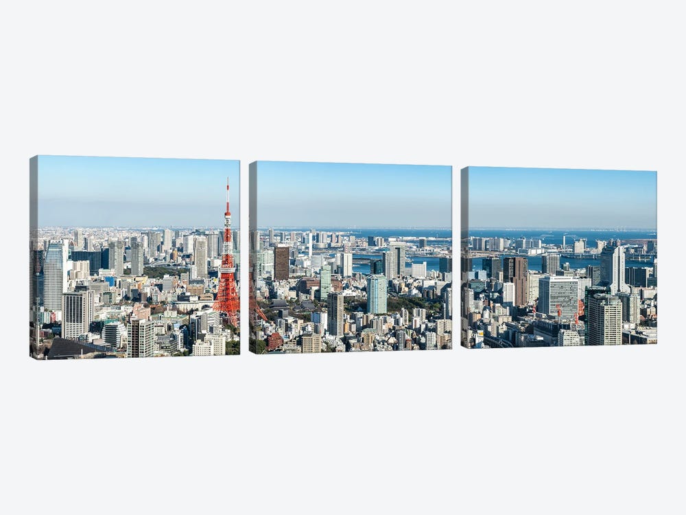 Tokyo Aerial Skyline Panorma With Tokyo Tower by Jan Becke 3-piece Canvas Wall Art