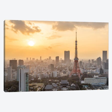 Tokyo Skyline With Tokyo Tower At Sunset Canvas Print #JNB1446} by Jan Becke Canvas Art Print