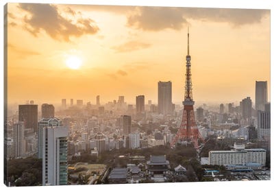 Tokyo Skyline With Tokyo Tower At Sunset Canvas Art Print - Tokyo Tower