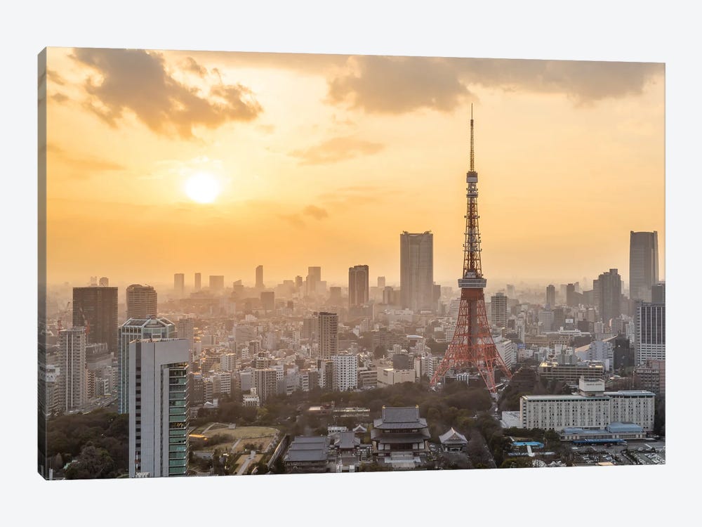 Tokyo Skyline With Tokyo Tower At Sunset by Jan Becke 1-piece Canvas Print
