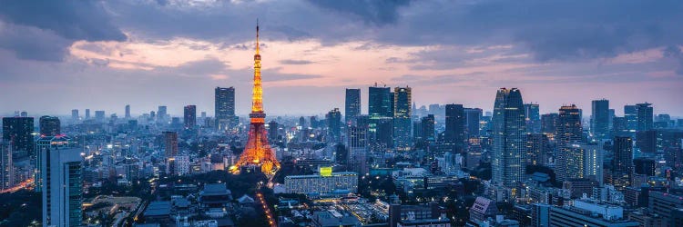 Tokyo Skyline Panorama At Night With Tokyo Tower