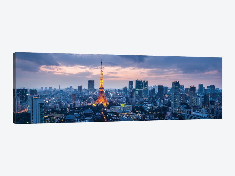 Tokyo Skyline Panorama At Night With Tokyo Tower by Jan Becke 1-piece Canvas Art