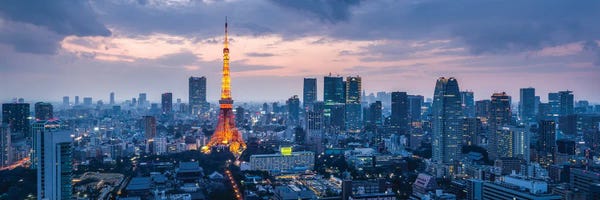Tokyo Skyline Panorama At Night With Tokyo Tower
