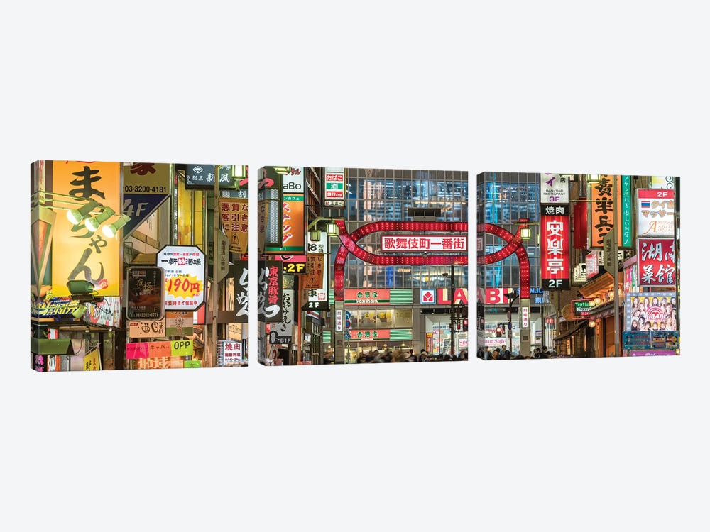 Colorful Billboards At The Kabukicho Red Light District, Shinjuku, Tokyo by Jan Becke 3-piece Canvas Artwork