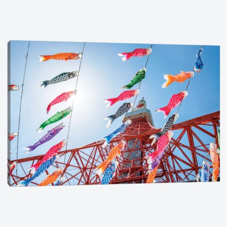 Colourful Carp Flags As Decoration During The Children's Day , Tokyo Tower, Japan Canvas Print #JNB1454} by Jan Becke Canvas Artwork