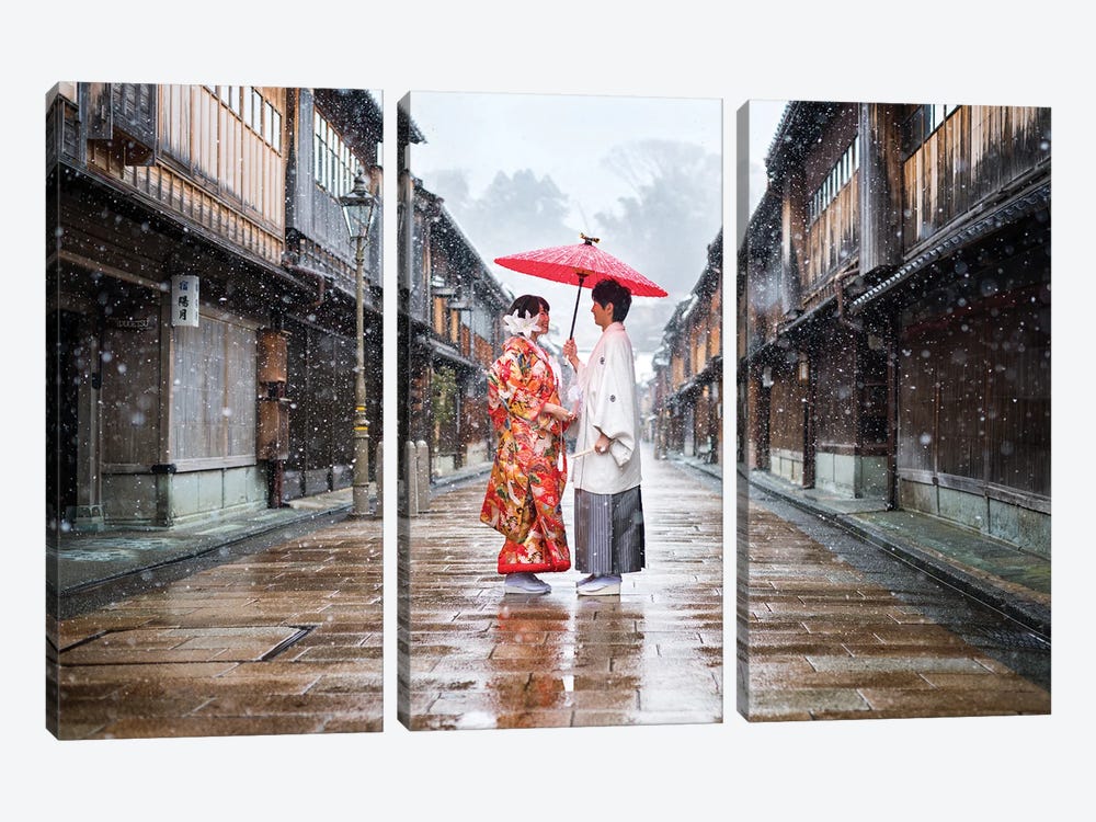 Wedding Couple At The Old Town Of Kanazawa by Jan Becke 3-piece Canvas Artwork