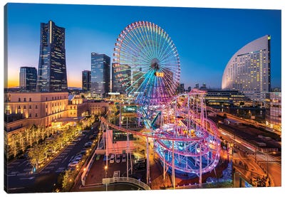 Landmark Tower And Ferris Wheel At Minato Mirai 21, Yokohama, Japan Canvas Art Print