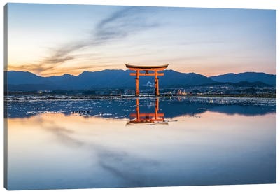 Torii Gate Of The Itsukushima Shrine At Sunset, Miyajima Island, Japan Canvas Art Print