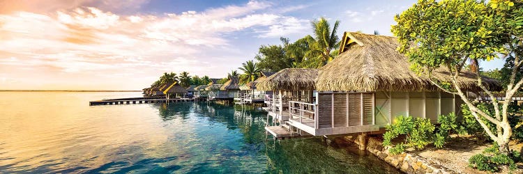 Overwater Villas At Sunset, Moorea Island, French Polynesia