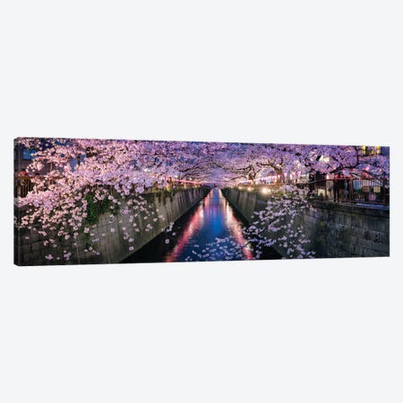 Panoramic View Of A Canal At The Nakameguro Cherry Blossom Festival In Tokyo Canvas Print #JNB1482} by Jan Becke Canvas Wall Art