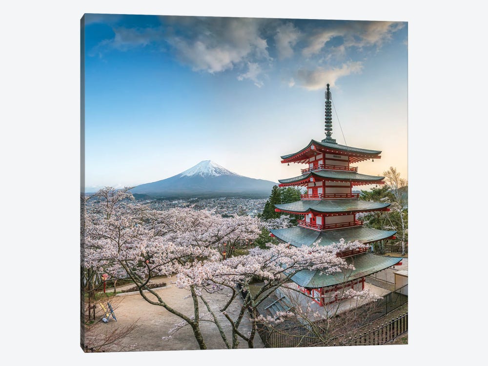 Chureito Pagoda And Mount Fuji During Cherry Blossom Season, Fujiyoshida, Japan by Jan Becke 1-piece Canvas Artwork