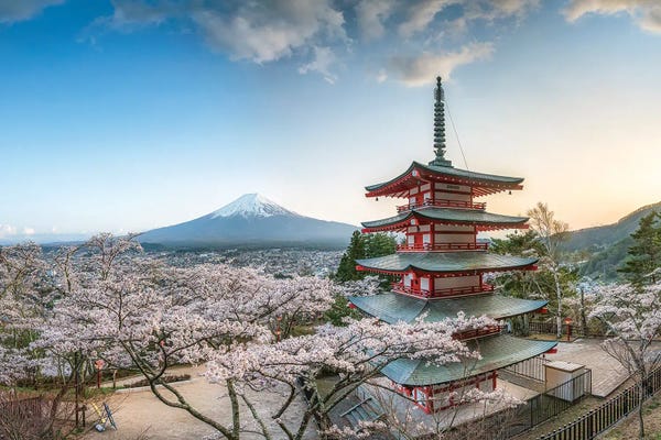 Pagodas: Chureito Pagoda With View Of Mount Fuji At The Arakura Sengen Shrine In Fujiyoshida by Jan Becke