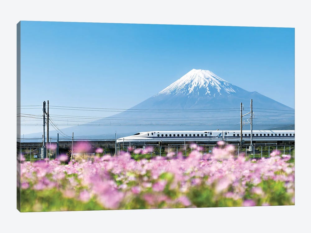 Tokaido Shinkansen Bullet Train Passing By Mount Fuji, Yoshiwara, Shizuoka Prefecture, Japan by Jan Becke 1-piece Canvas Wall Art