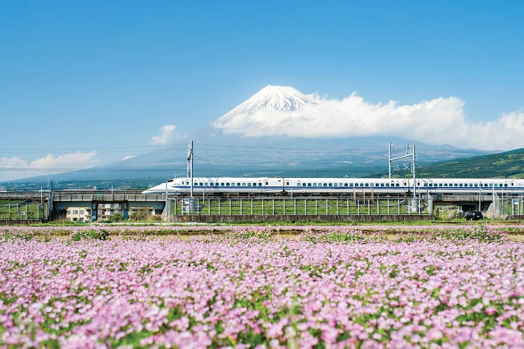 Tokaido Shinkansen Train Passing By Mount Fuji, Yoshiwara, Shizuoka Prefecture, Japan