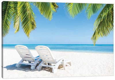 Summer Holidays At The Beach Canvas Art Print - Palm Tree Art