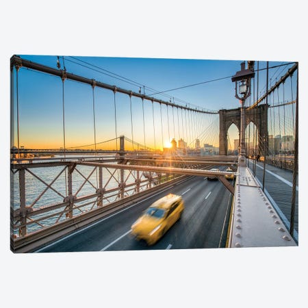 Brooklyn Bridge With Yellow Cab Canvas Print #JNB14} by Jan Becke Canvas Art Print