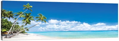 Beach Panorama With Palm Trees Canvas Art Print - French Polynesia Art