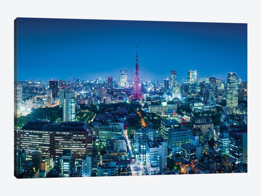 Tokyo Skyline And Tokyo Tower At Night by Jan Becke 1-piece Canvas Art