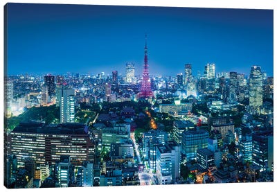 Tokyo Skyline And Tokyo Tower At Night Canvas Art Print - Japan Art