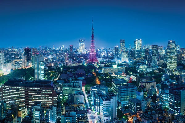 Wall Art: Tokyo Skyline And Tokyo Tower At Night by Jan Becke