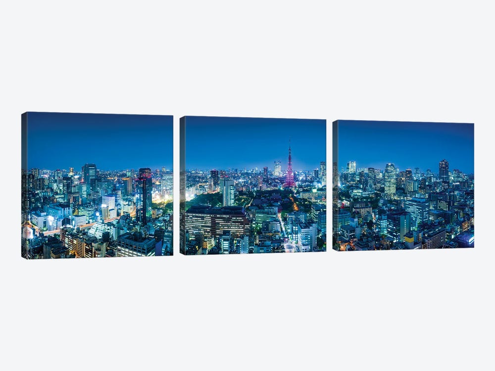 View Of The Tokyo Skyline And Tokyo Tower At Night by Jan Becke 3-piece Canvas Artwork