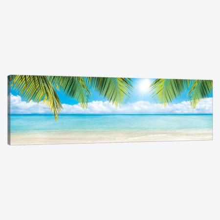 Beach Panorama With Palm Branches Canvas Print #JNB151} by Jan Becke Art Print