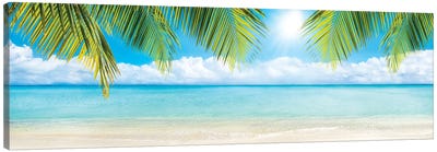 Beach Panorama With Palm Branches Canvas Art Print - Oceania Art